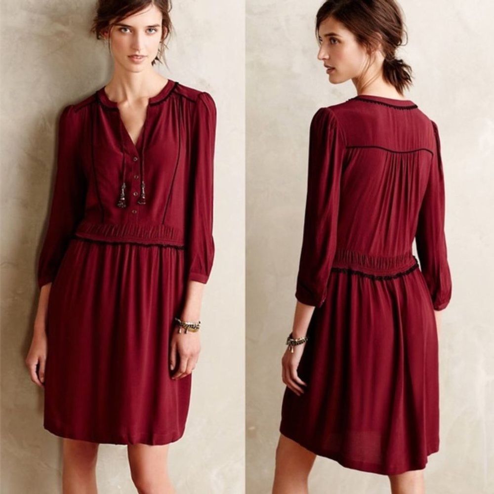 Anthropologie Maeve Galan Tassel Shirt Dress